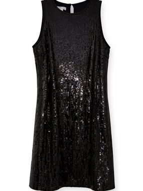 Maggy London Black Sequin Sleeveless Party Shift Dress Sz 4